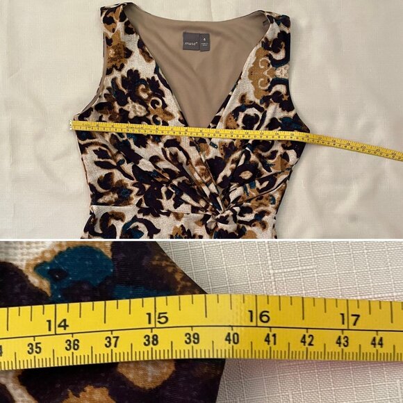 Muse Faux Wrap Front Twist Dress Womens Sz 4 Dress w/Stretch Knee Length Paisley - Picture 6 of 11